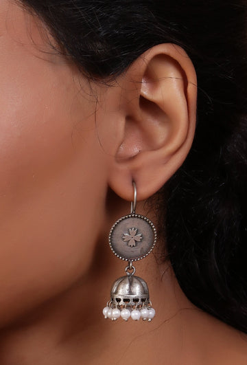 Floral & Pearl Hook Jhumkas Earrings